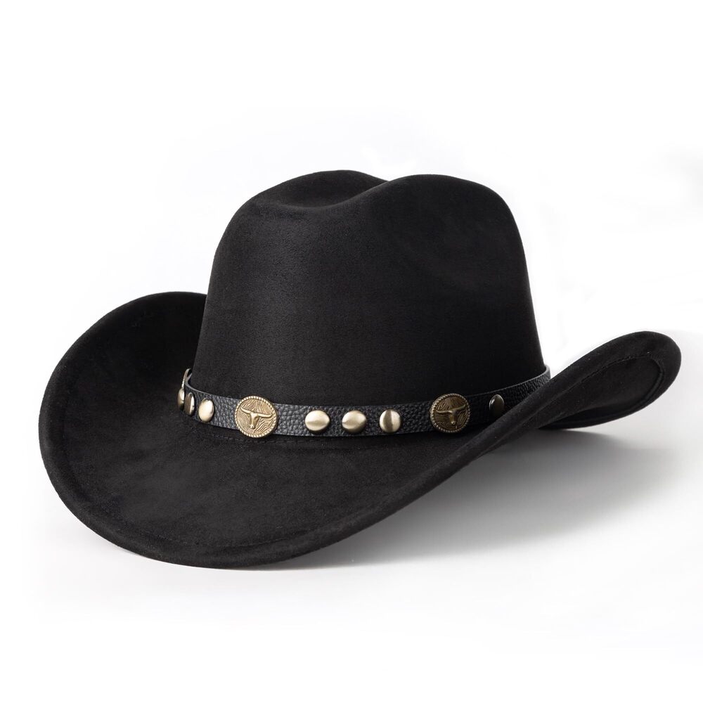 9521 Western Cowboy Hat Wide Brim Suede Cattleman Cowgril Hats-Black
